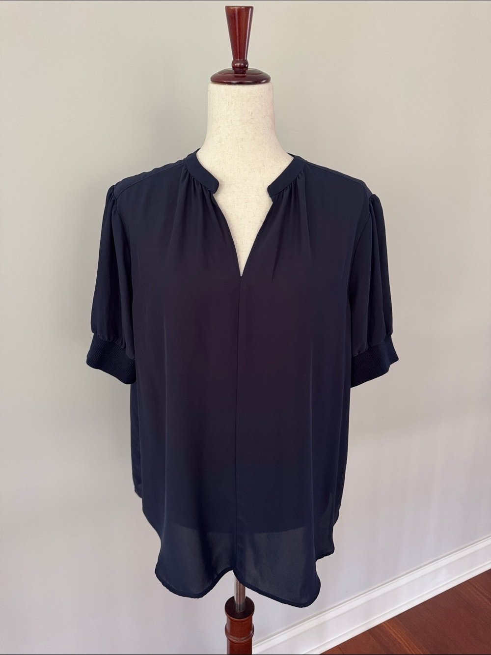Catherine Malandrino Navy Blue Split V-Neck Short Sleeve Blouse